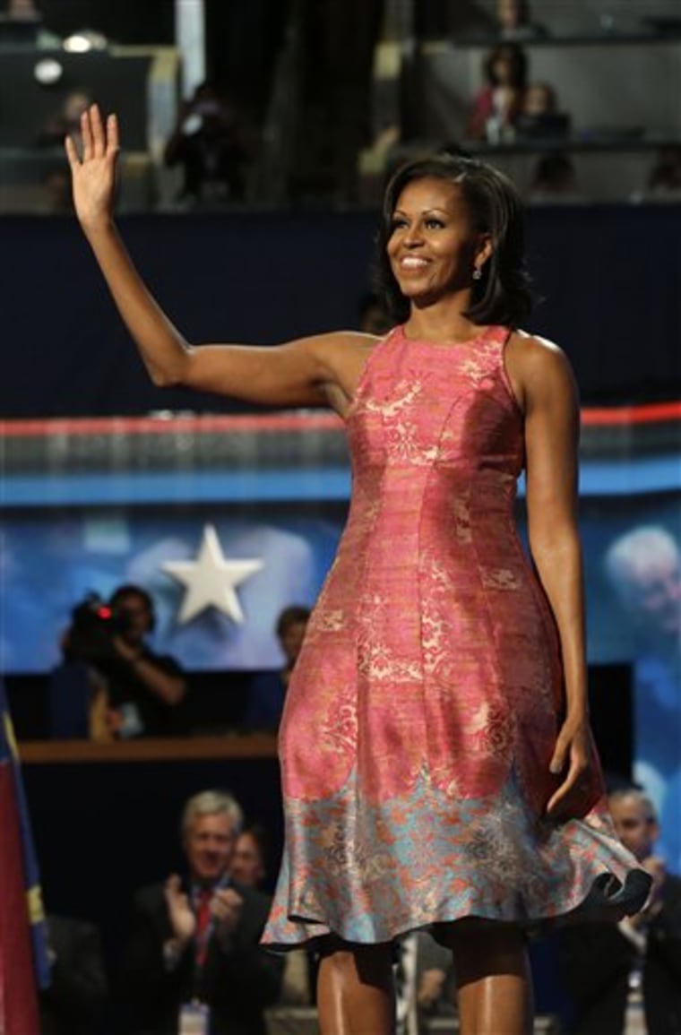 The first lady's dress choice was a big hit. She completed the look with J.Crew pumps and a chic gray manicure.